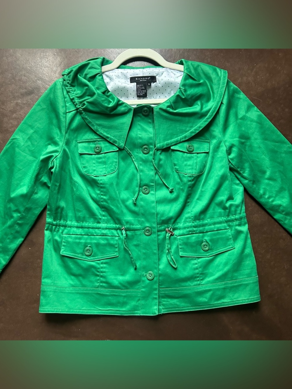 Sandro- veridian green light spring jacket with drawstring waist- medium